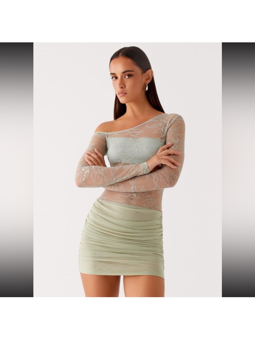 Peppermayo Sage Lace Mini Dress